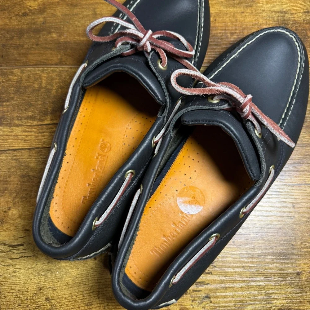 Timberland Classic 2-Eye 74036 Navy Leather Boat Shoes Mens 10.5